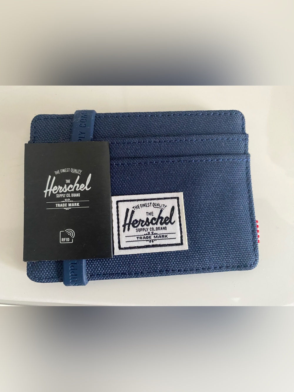 Herschel Supply Company Navy Blue RFID Card Wallet with Elastic Strap
